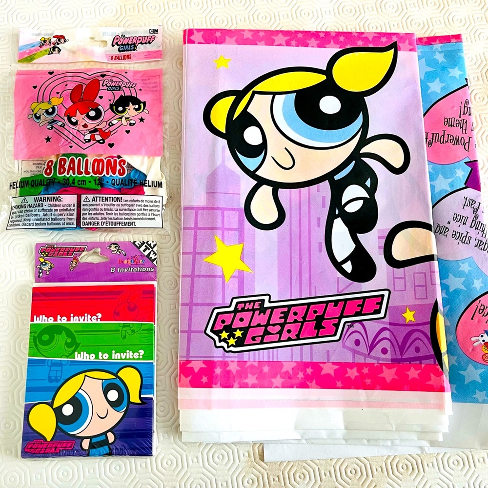 The Powerpuff Girls cartoon party kits set Tablecloth invitation cards balloons